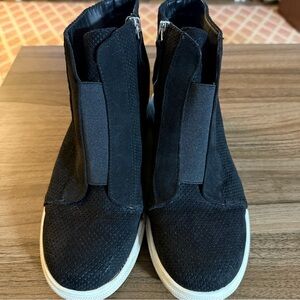 Madden Girl Black Wedge Hightop Sneakers with Elastic Panels and Side Zipper